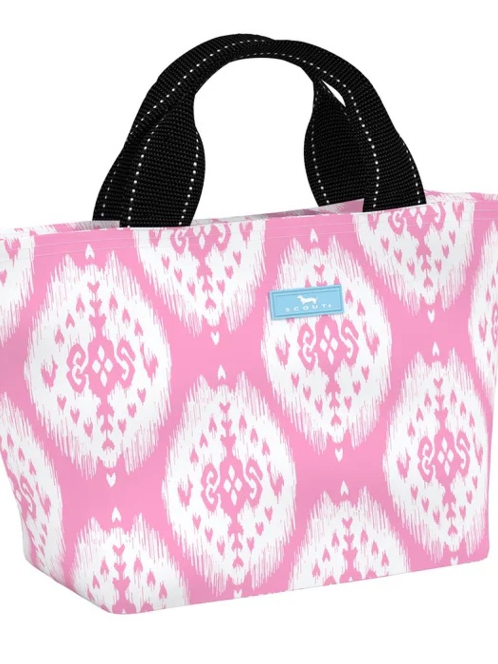 Scout Pink and White Ikant Belize Nooner lunch box Tote with Black Handles